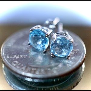 6MM Blue Topaz Stud Earrings in Sterling Silver